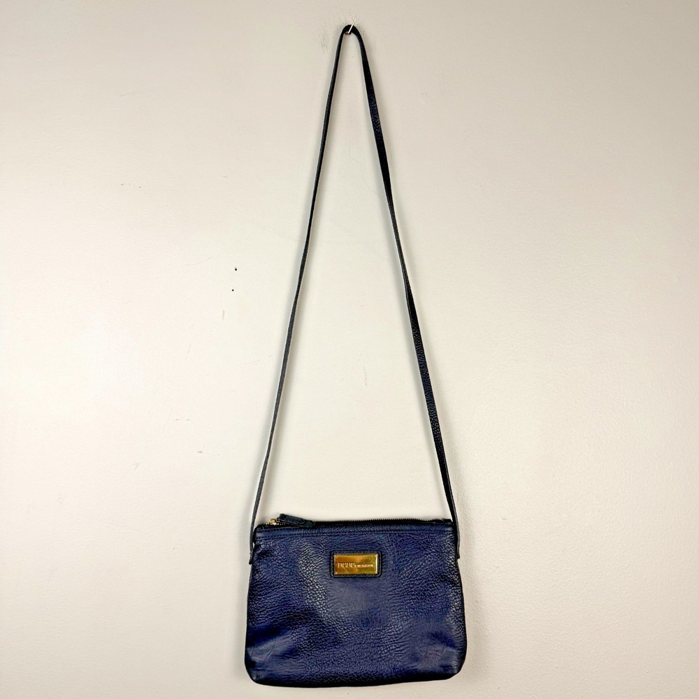 BCBGeneration Crossbody Bag Women's Small Blue Pebbled Faux Leather Gold Logo
